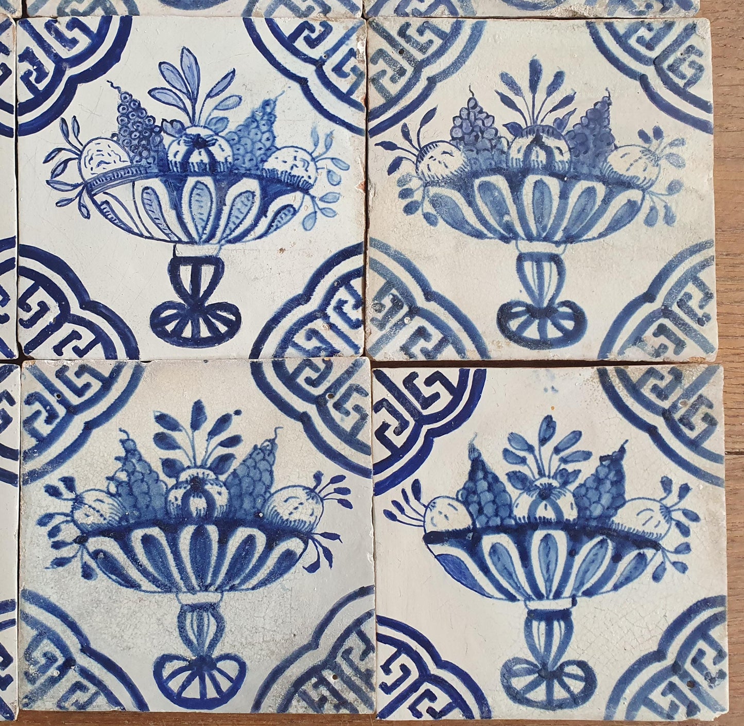 Antique Delft Tile Panel, Fruit Compote, 17th Century Dutch Tiles, Set of 9 fruitbasket ornament