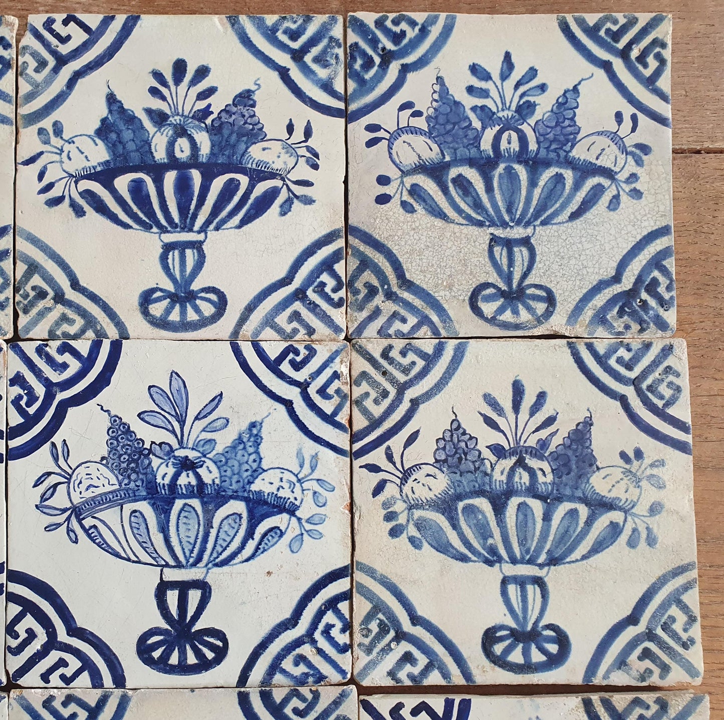 Antique Delft Tile Panel, Fruit Compote, 17th Century Dutch Tiles, Set of 9 fruitbasket ornament