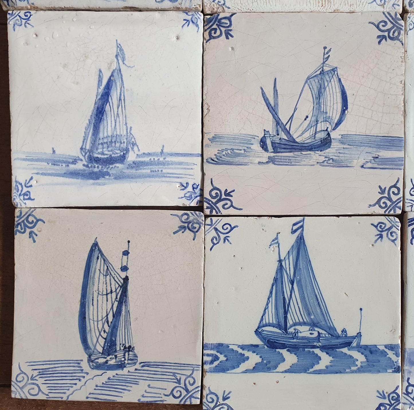 Antique Delft Tile Set, 17th Century Dutch Sailing Ships, Restored