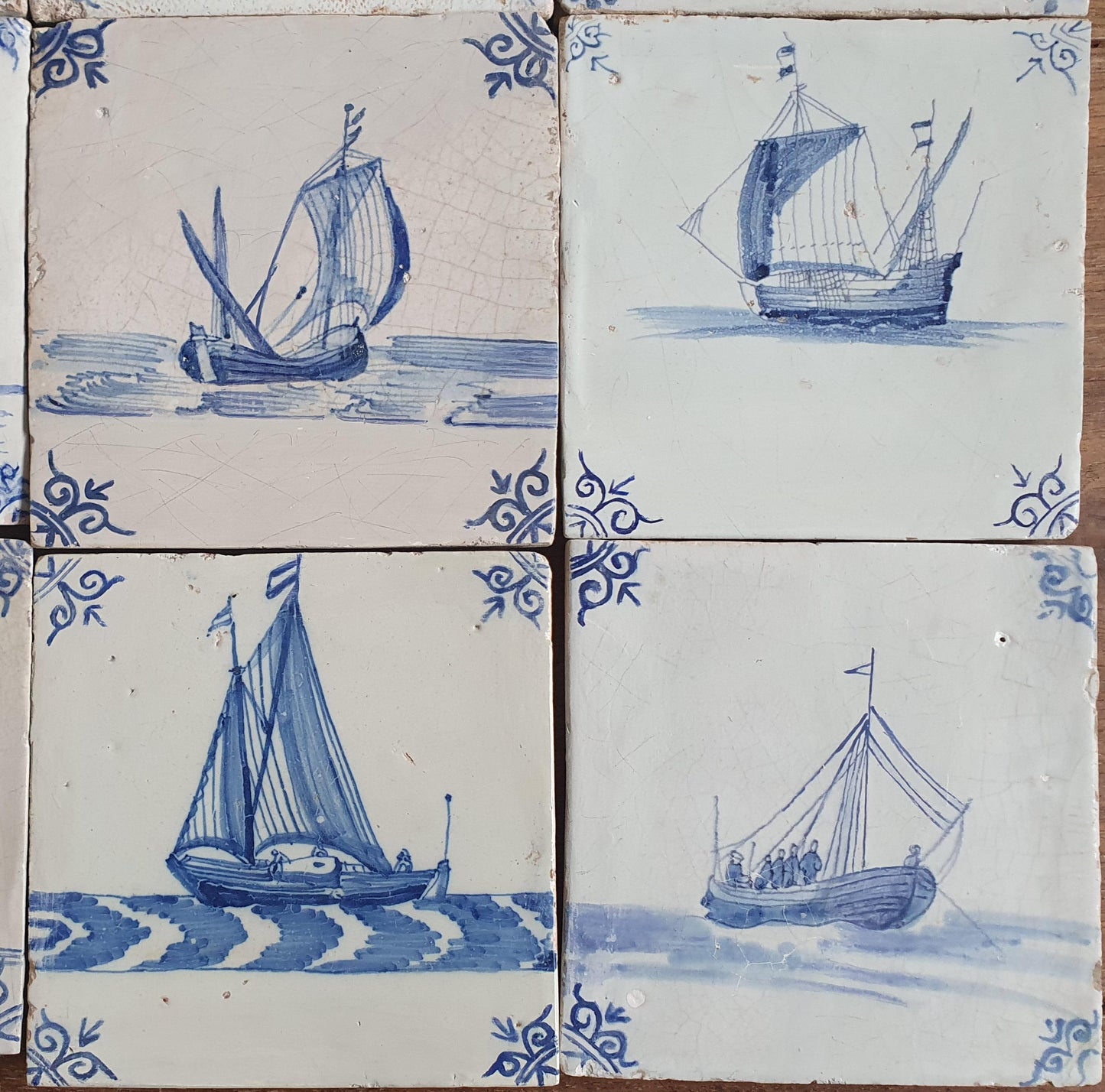 Antique Delft Tile Set, 17th Century Dutch Sailing Ships, Restored
