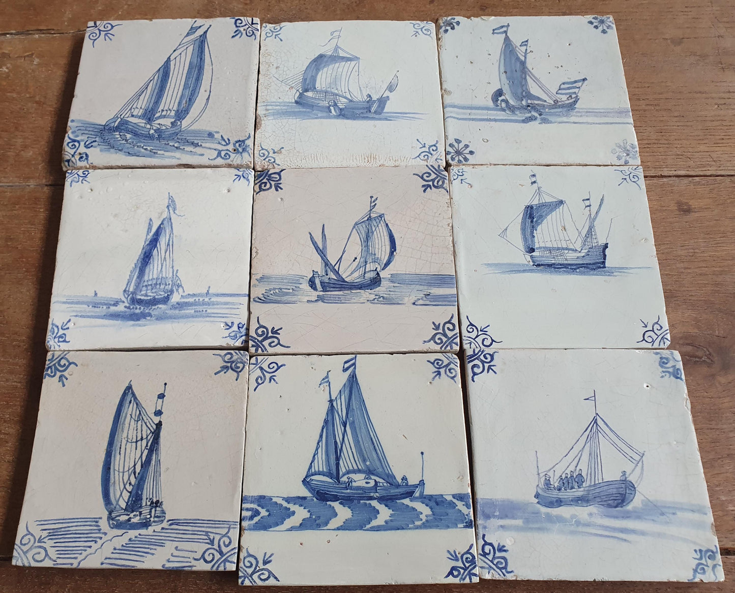 Antique Delft Tile Set, 17th Century Dutch Sailing Ships, Restored