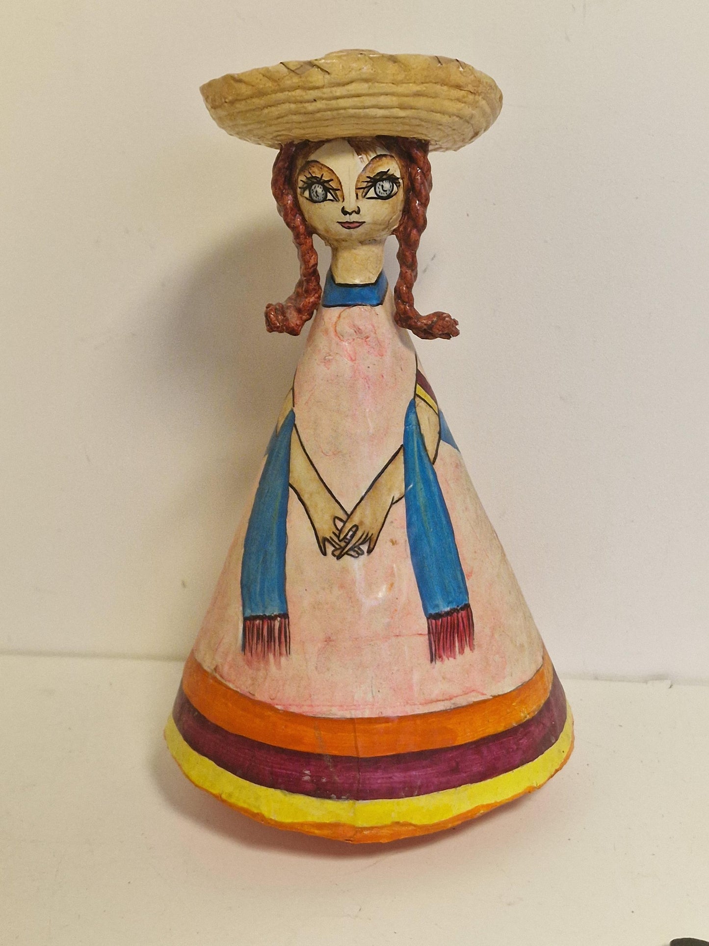 Sergio Bustamante Sun Face Girl, Handpainted Paper Mache Tonala Figure