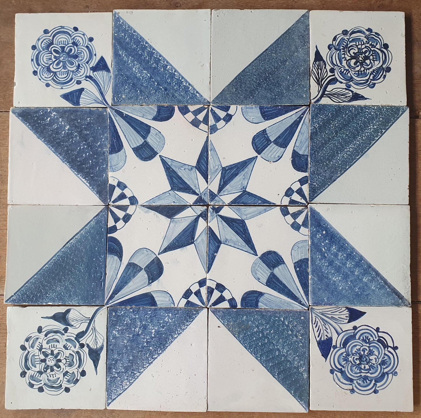 Antique Delft Tiles, 19th Century Dutch Wall Panel, Floral Decor