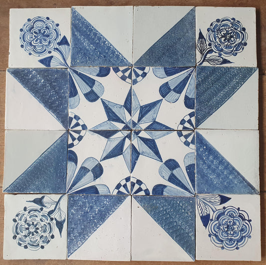 Antique Delft Tiles, 19th Century Dutch Wall Panel, Floral Decor