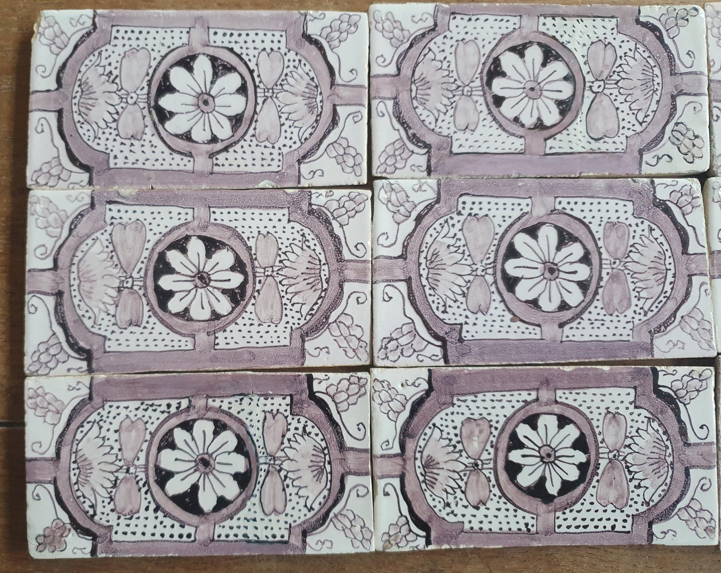 Antique Delft edge Tiles, 18th Century Dutch Wall Panel, Floral Decor set 9