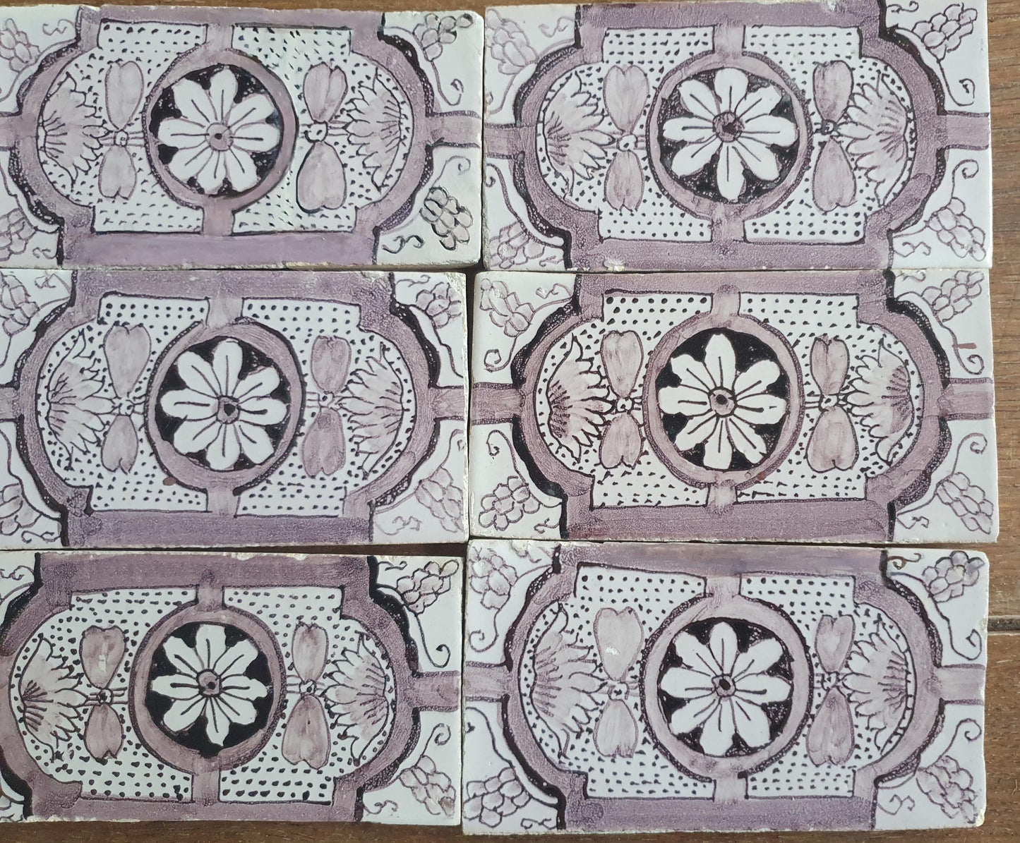Antique Delft edge Tiles, 18th Century Dutch Wall Panel, Floral Decor set 9