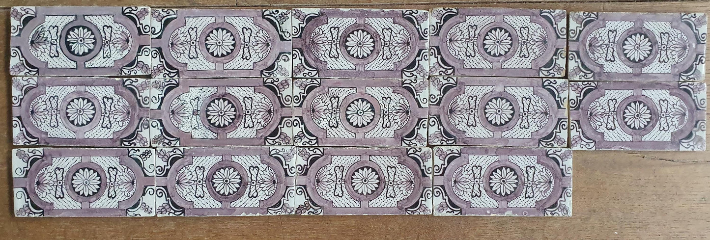 Antique Delft edge Tiles, 18th Century Dutch Wall Panel, Floral Decor set 14