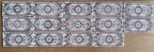Antique Delft edge Tiles, 18th Century Dutch Wall Panel, Floral Decor set 14