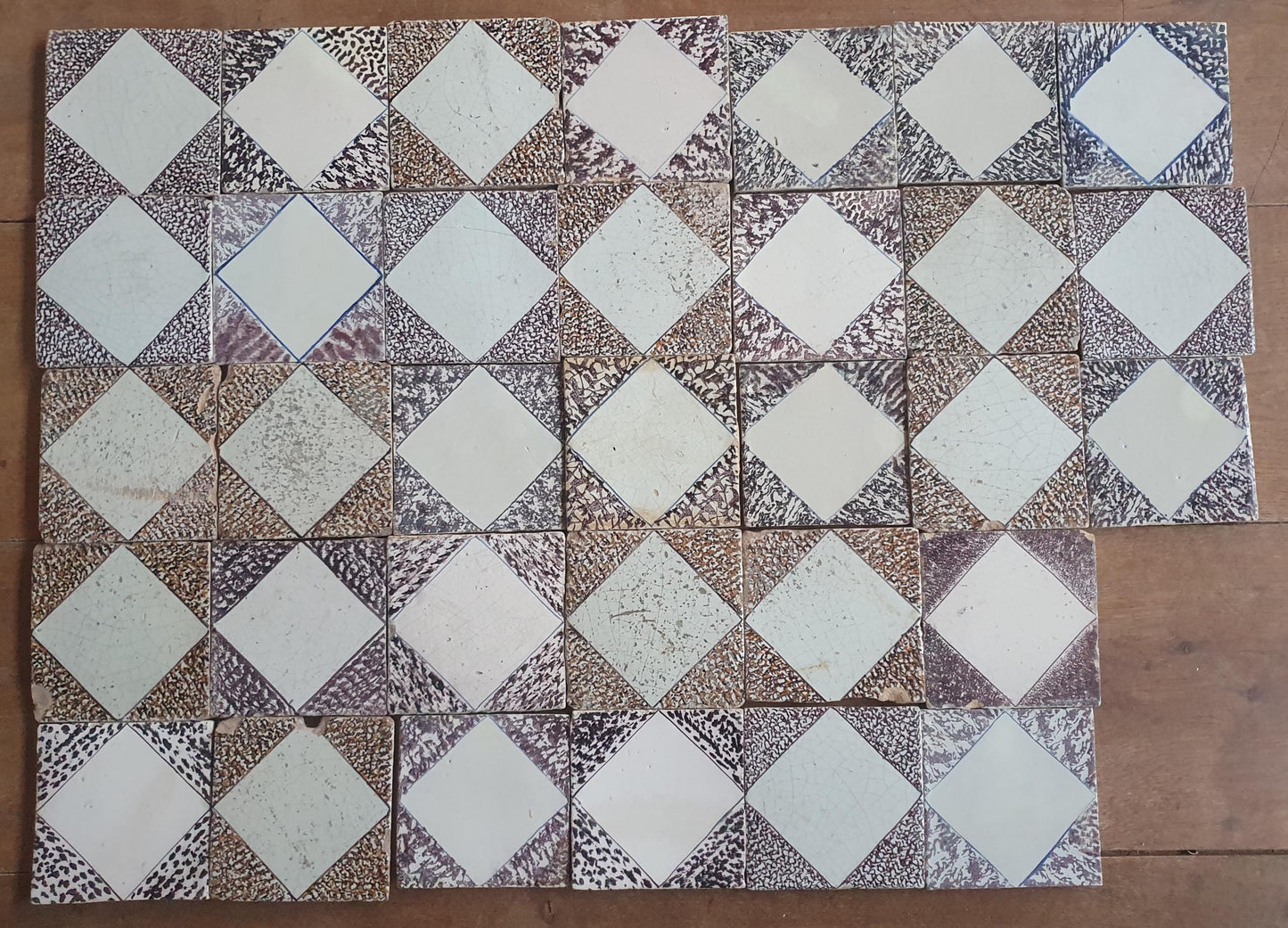 Antique Dutch Delft Tiles, 17th Century Dotted Diamond set of 33