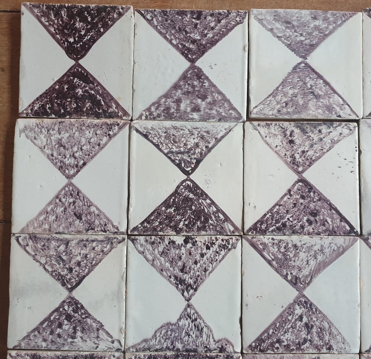 Antique Dutch Delft Tiles, 17th Century Dotted Diamond set of 20
