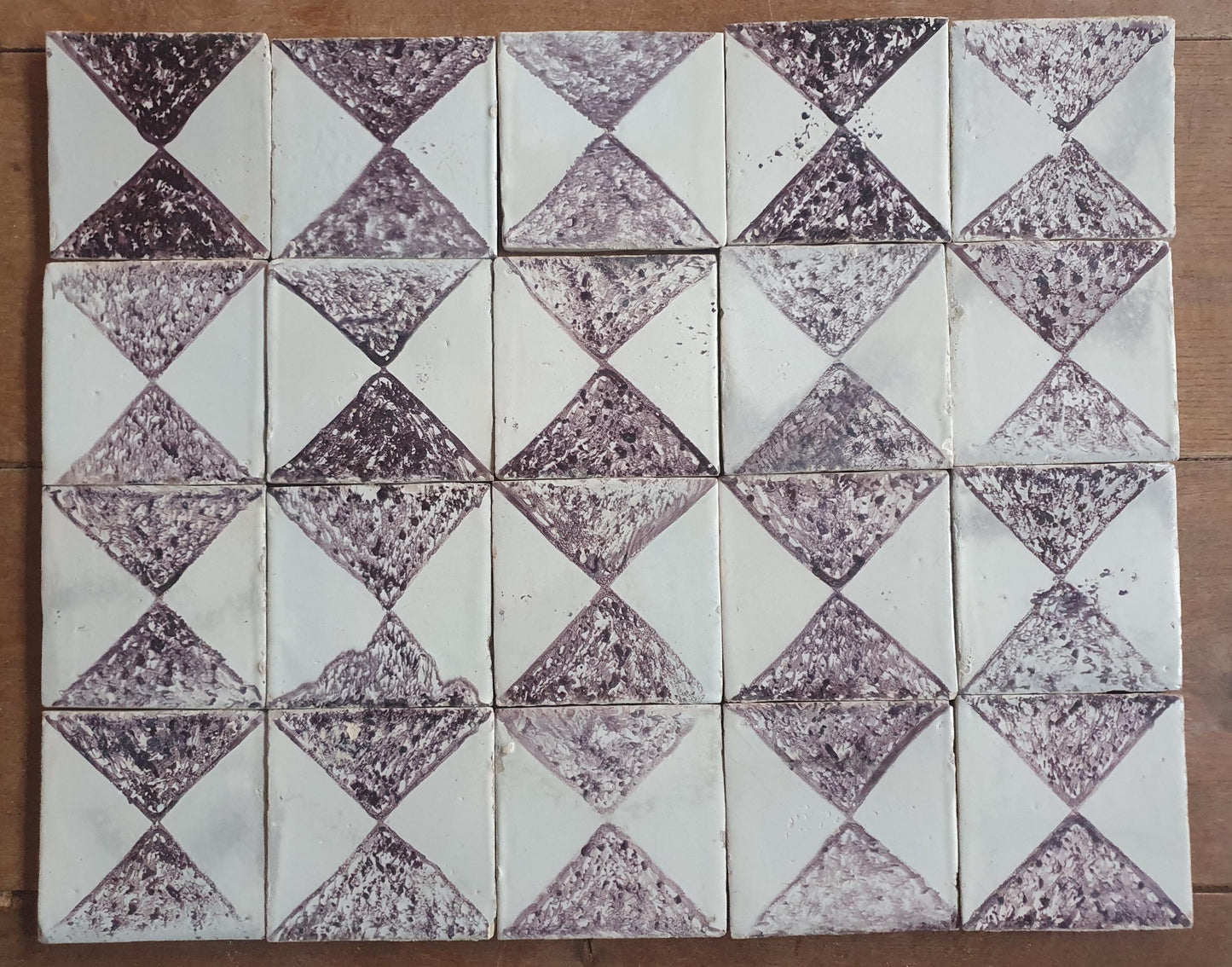 Antique Dutch Delft Tiles, 17th Century Dotted Diamond set of 20