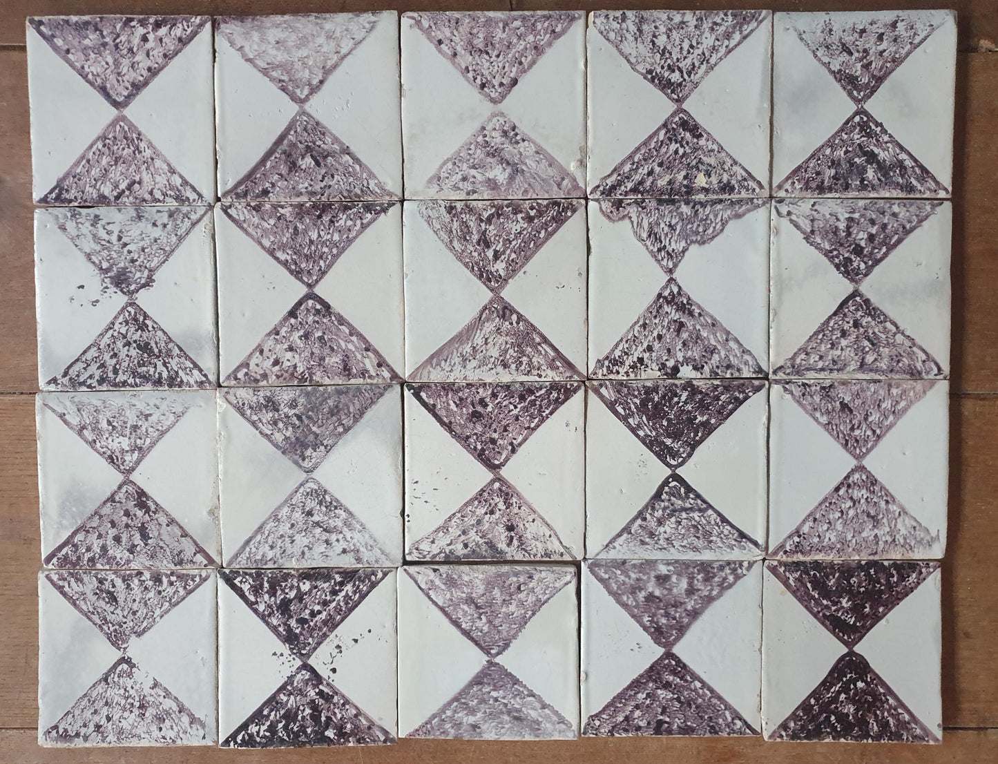 Antique Dutch Delft Tiles, 17th Century Dotted Diamond set of 20