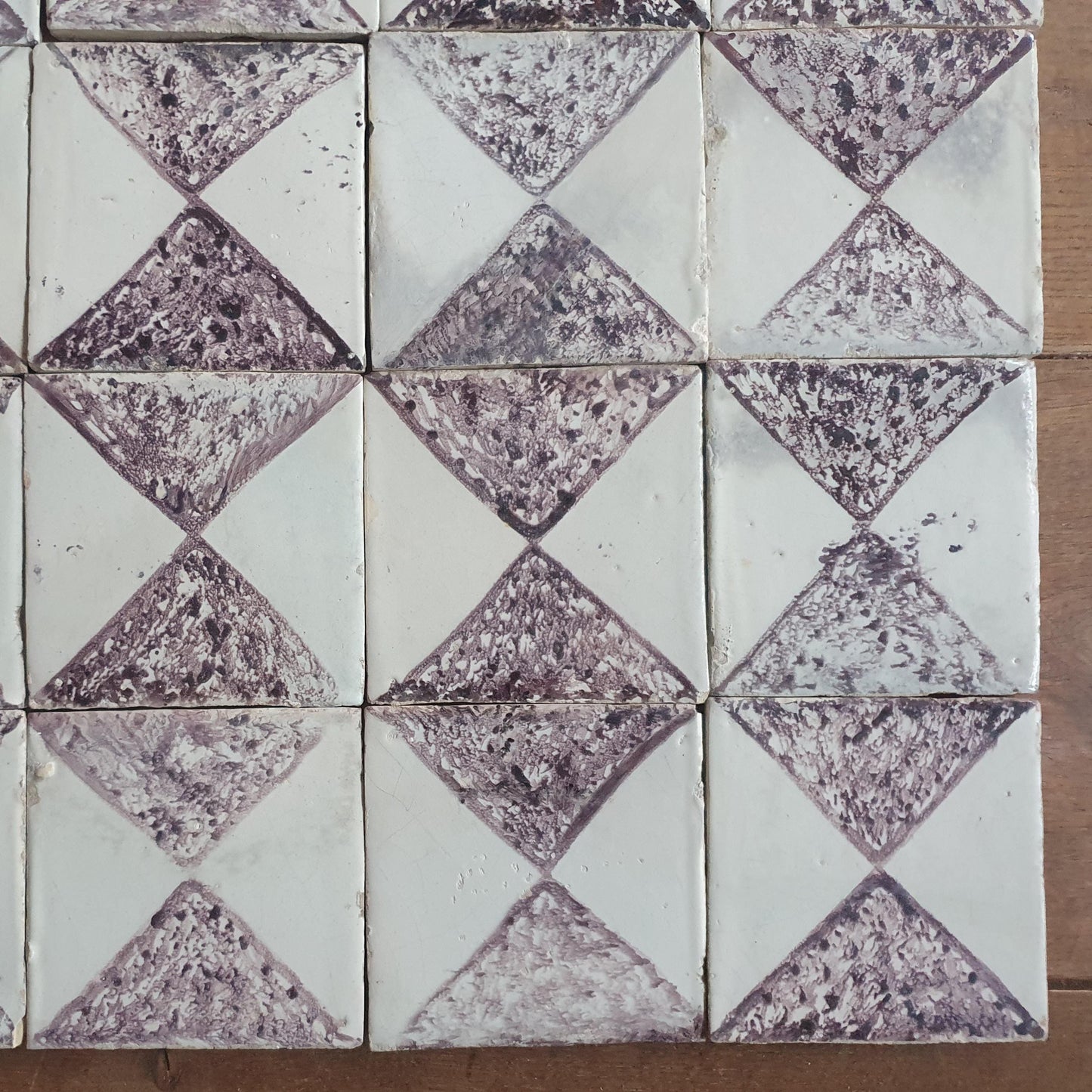 Antique Dutch Delft Tiles, 17th Century Dotted Diamond set of 20