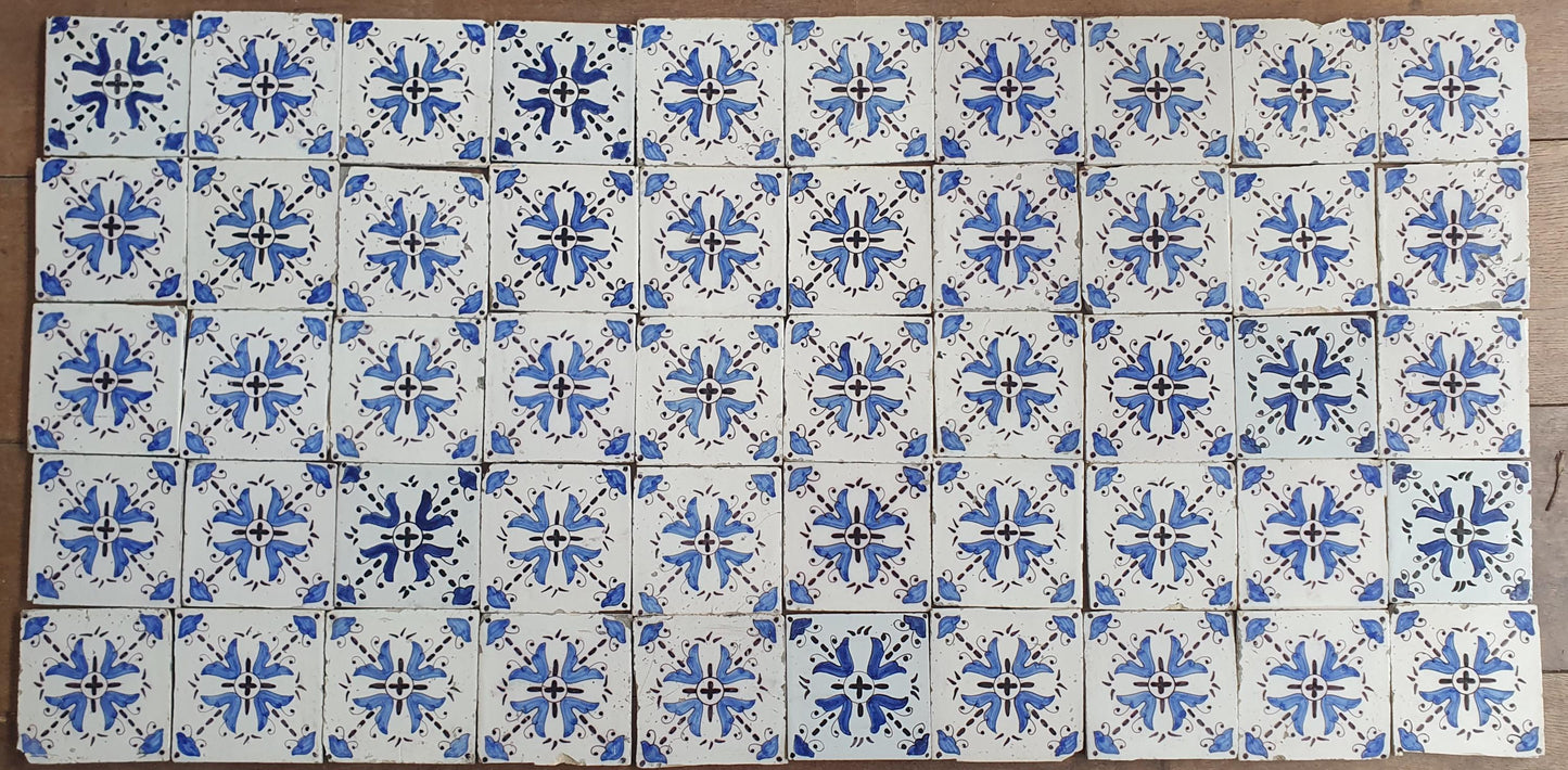 Antique Delft Tiles,  Blue and White, 19th Century Dutch set of 50