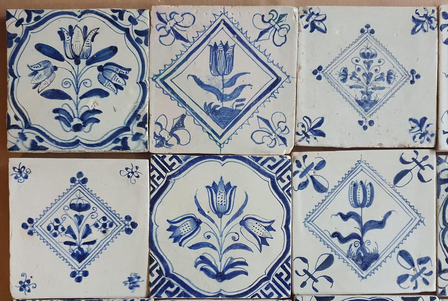 17th  Delft tiles, a mix of antique tiles, set of 20
