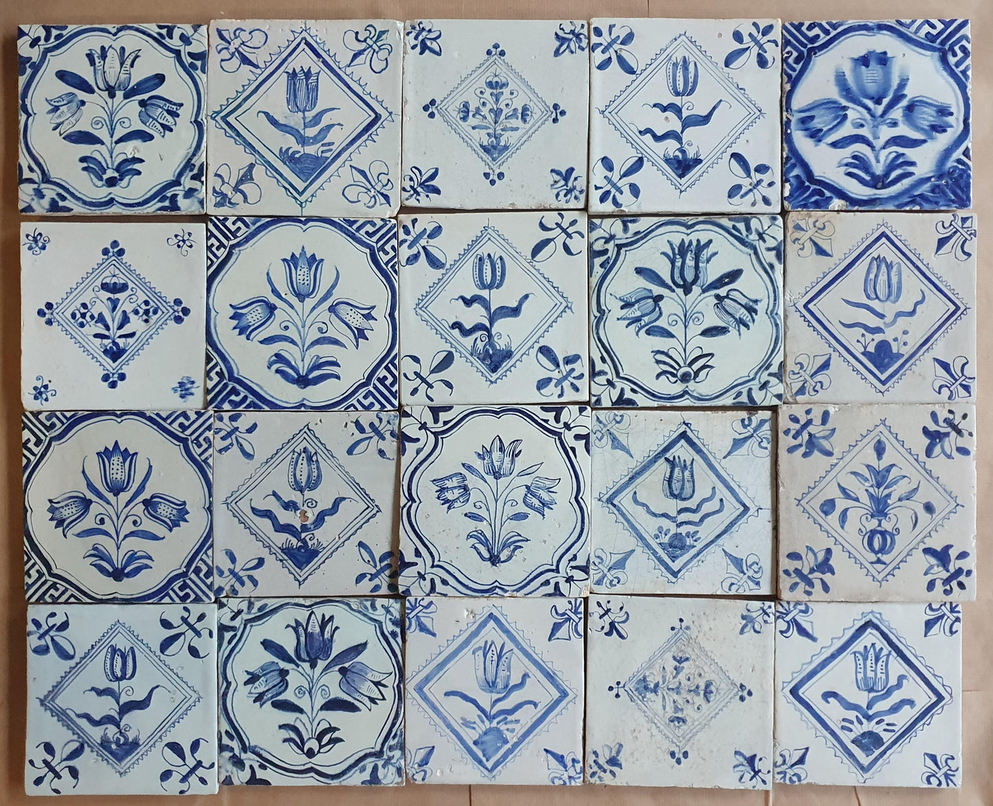 17th  Delft tiles, a mix of antique tiles, set of 20