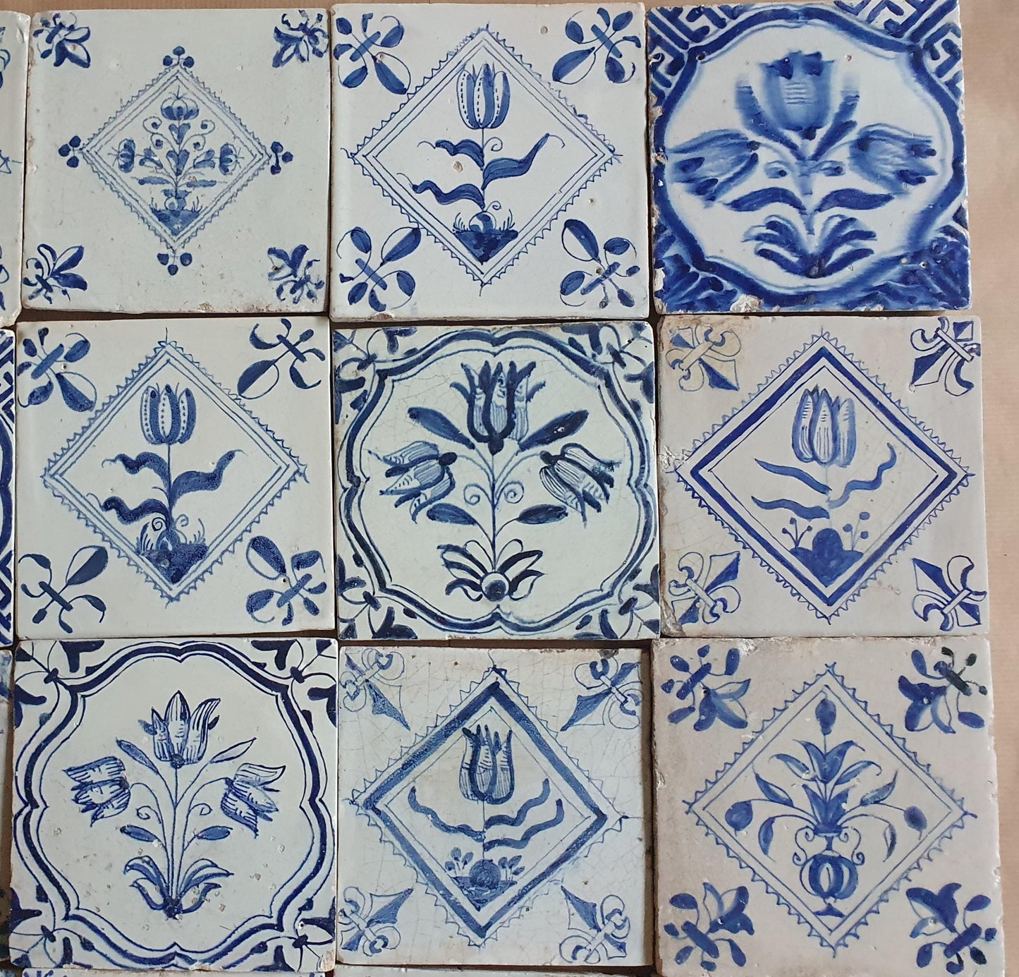 17th  Delft tiles, a mix of antique tiles, set of 20