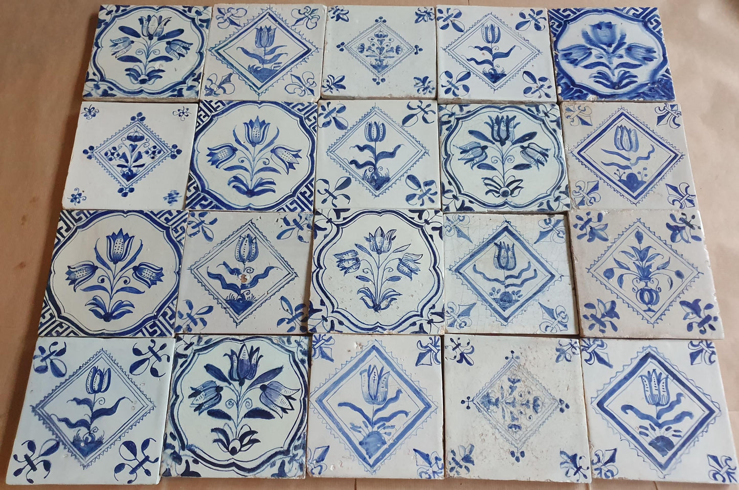 17th  Delft tiles, a mix of antique tiles, set of 20
