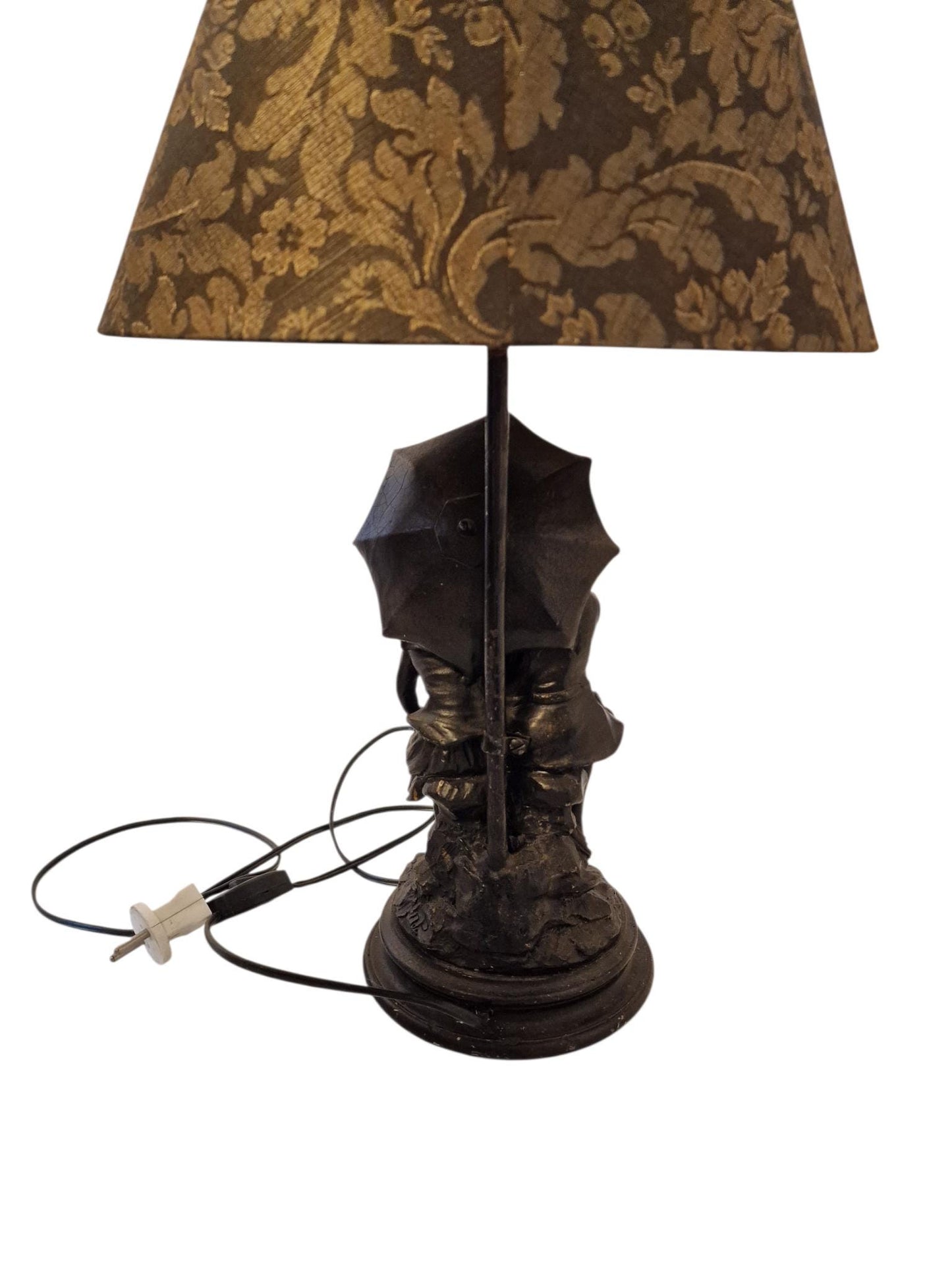 Figural bronzed tablelamp classical table lamp children under umbrella lively adorable