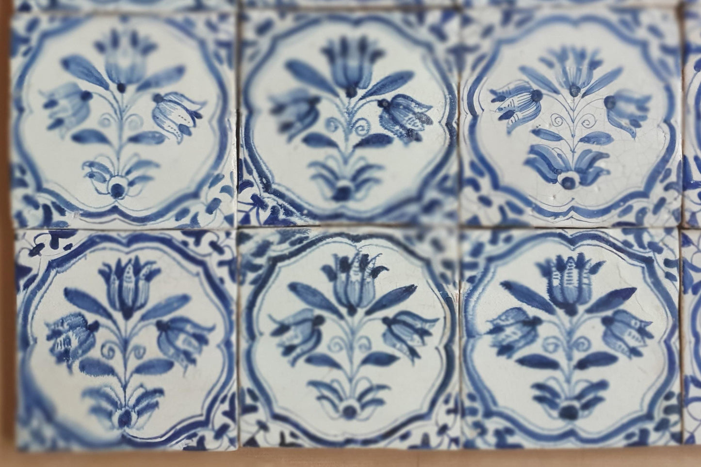 Antique Delft Tulip Tiles, 17th Century Dutch Wall Decor, Set of 20