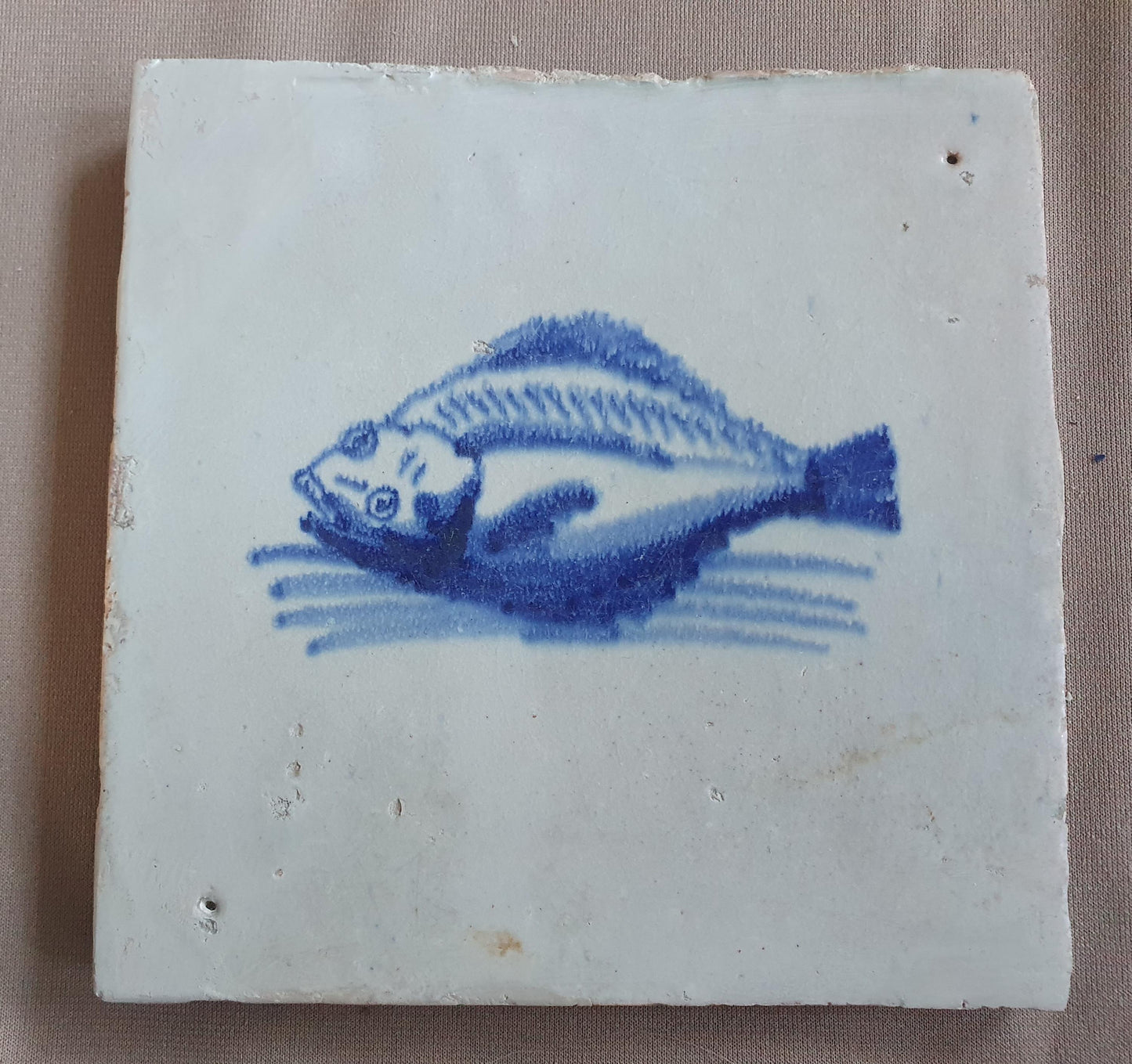 Dutch Delft  Tile, Fish, 17th century blue walltile, ca 1700
