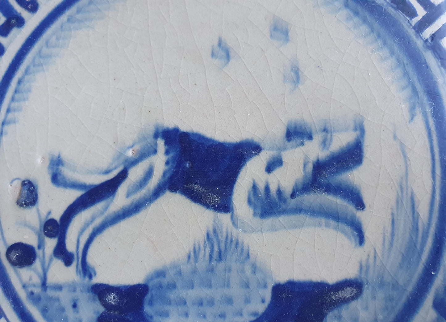 Dutch Delft Tile, Dog , 17th century blue walltile, ca 1640