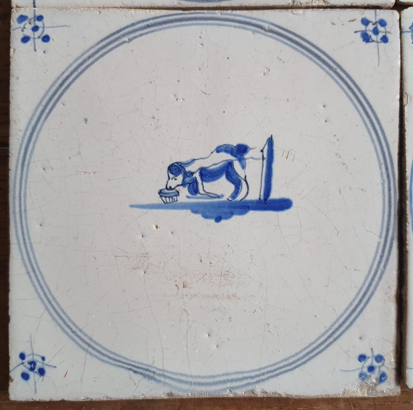 Antique Delft Tiles, 18th Century Dutch Animal Motifs, Set of 4