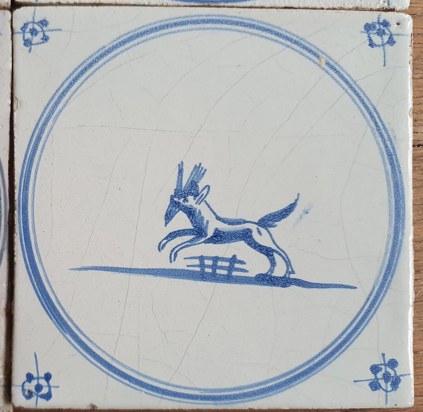 Antique Delft Tiles, 18th Century Dutch Animal Motifs, Set of 4