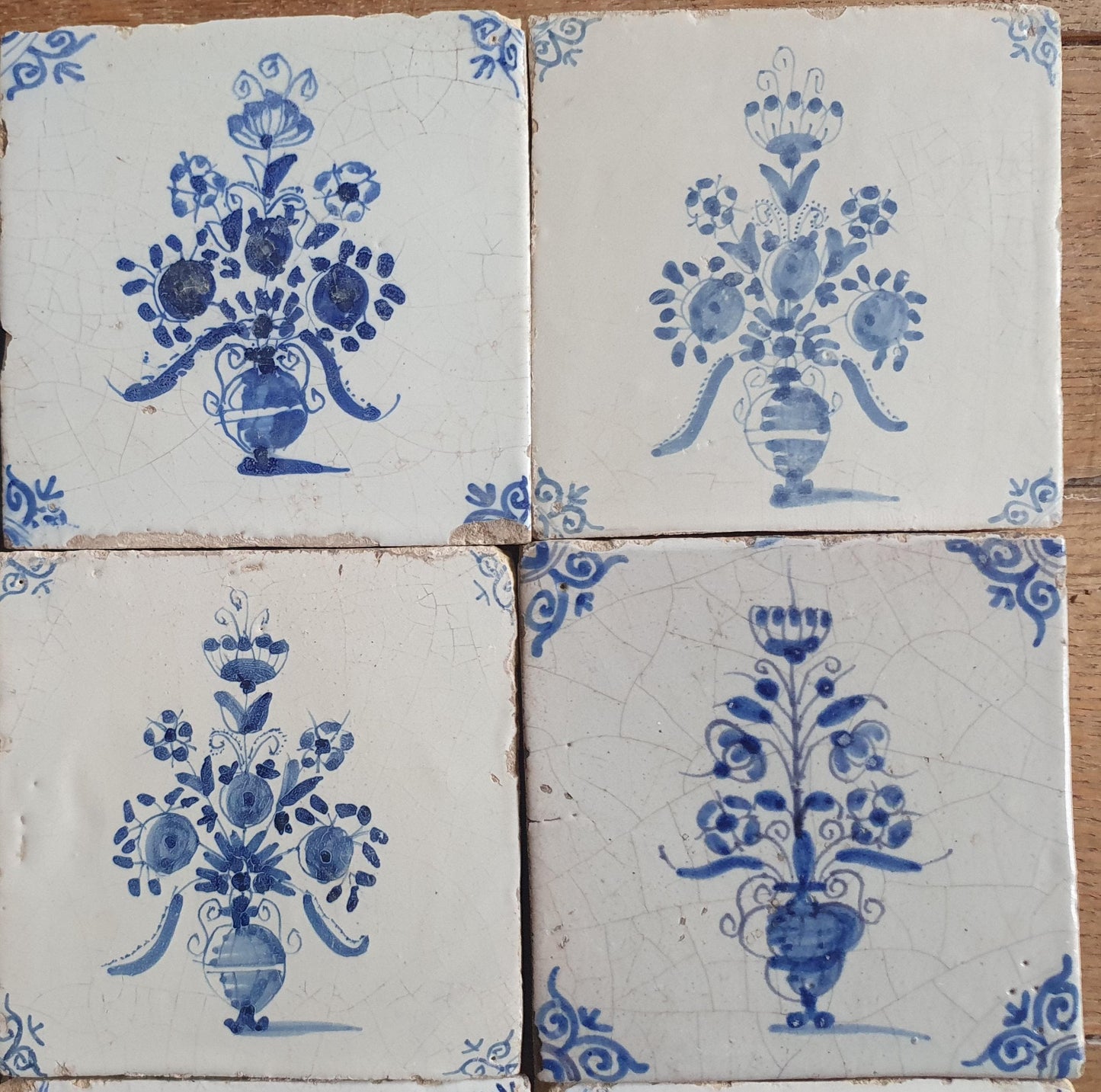 Antique Delft Tulip Flowerpot, 17th Century Dutch Wall Decor, tilepanel Set of 9