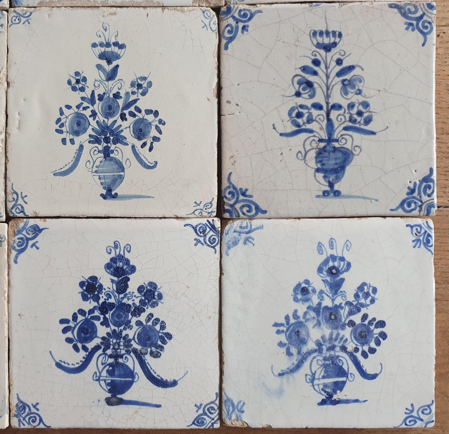 Antique Delft Tulip Flowerpot, 17th Century Dutch Wall Decor, tilepanel Set of 9
