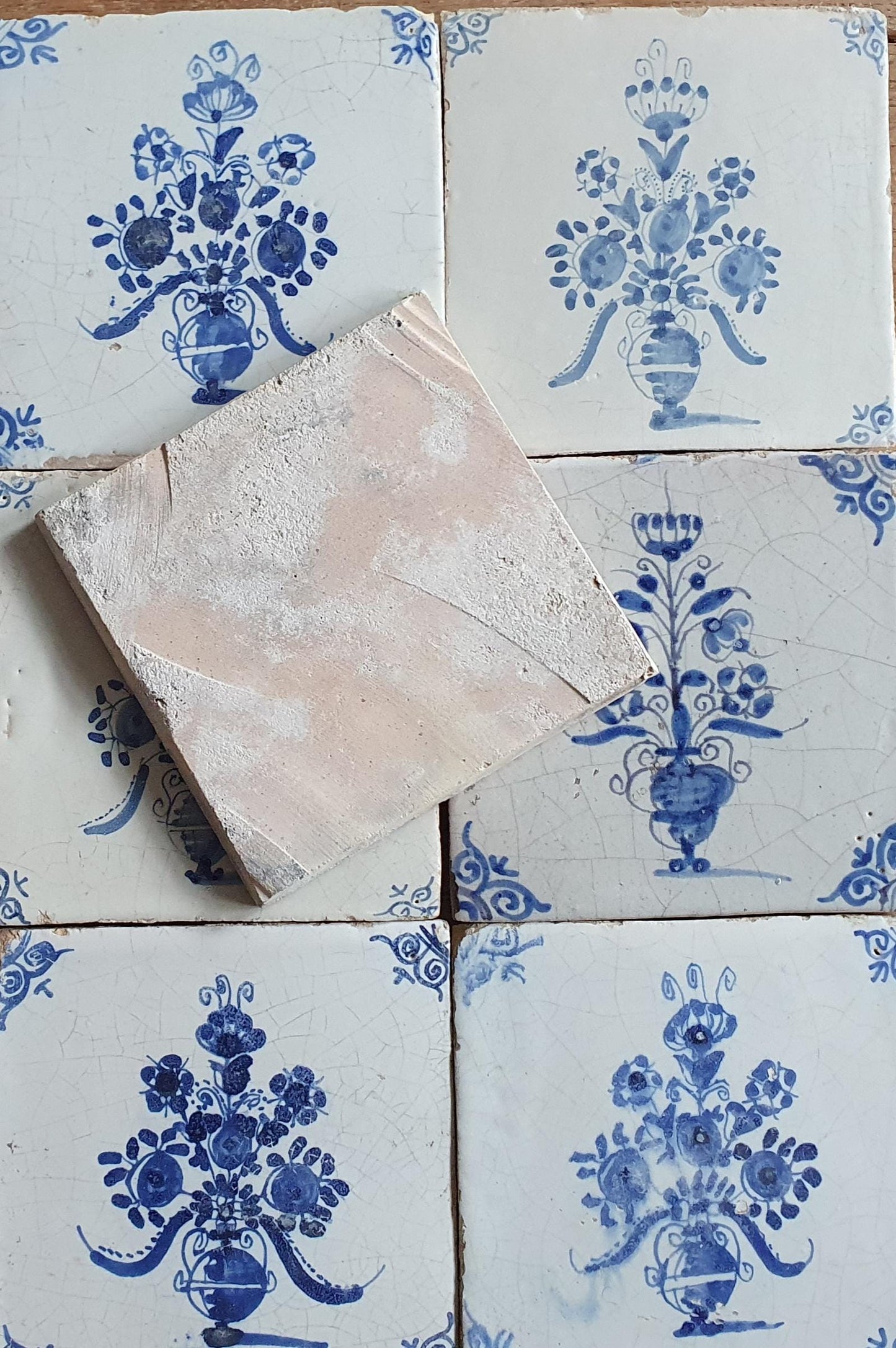 Antique Delft Tulip Flowerpot, 17th Century Dutch Wall Decor, tilepanel Set of 9