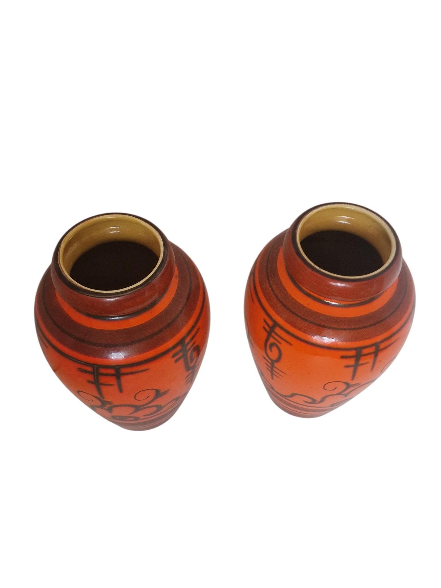 Set XL baluster Vases, Dutch pottery handpainted orange vases, Flora Tokio Gouda, 30 cm