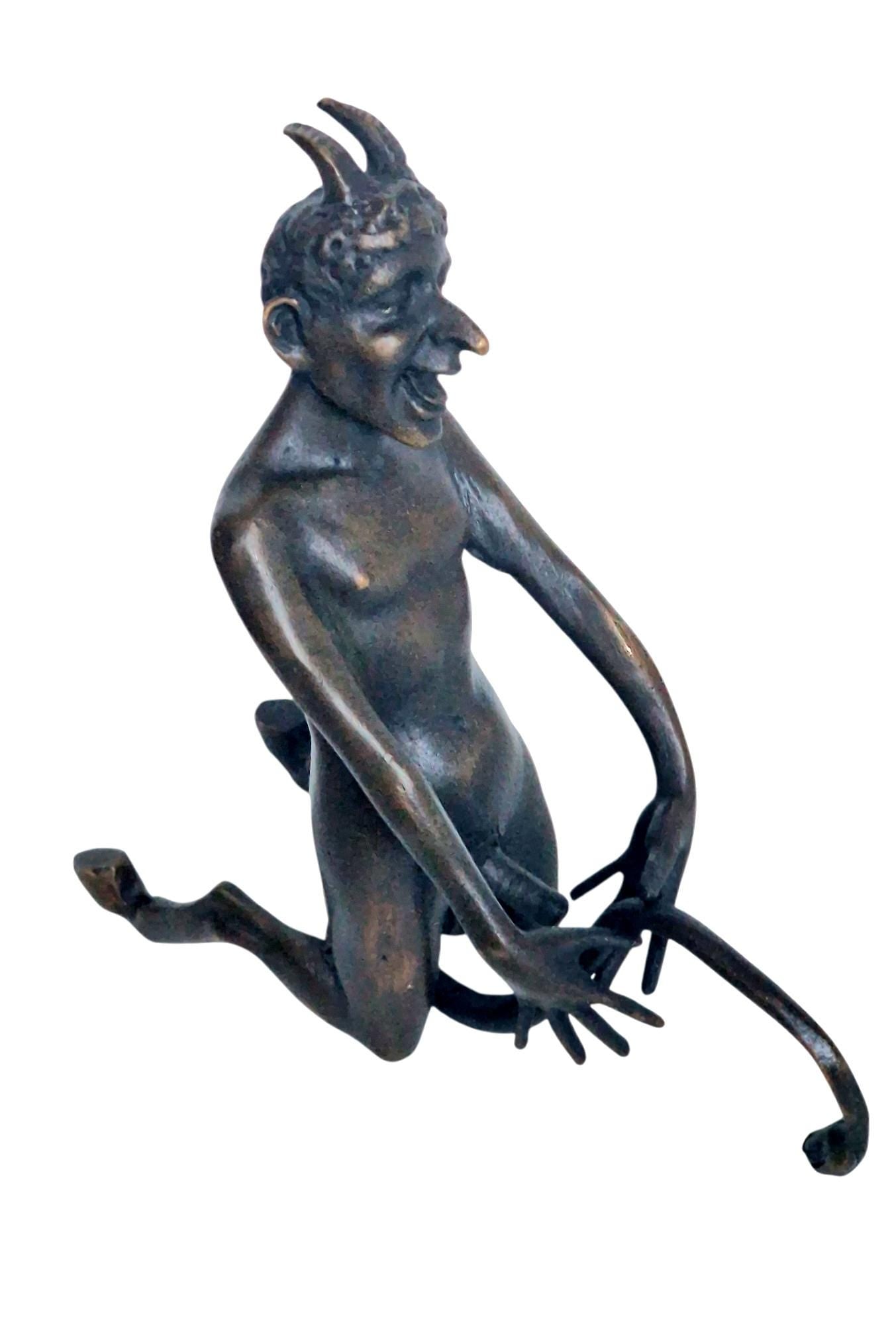 Fritz bergmann , 'your horny little devil' , vienna bronze, bronze erotic fun sculpture, large model