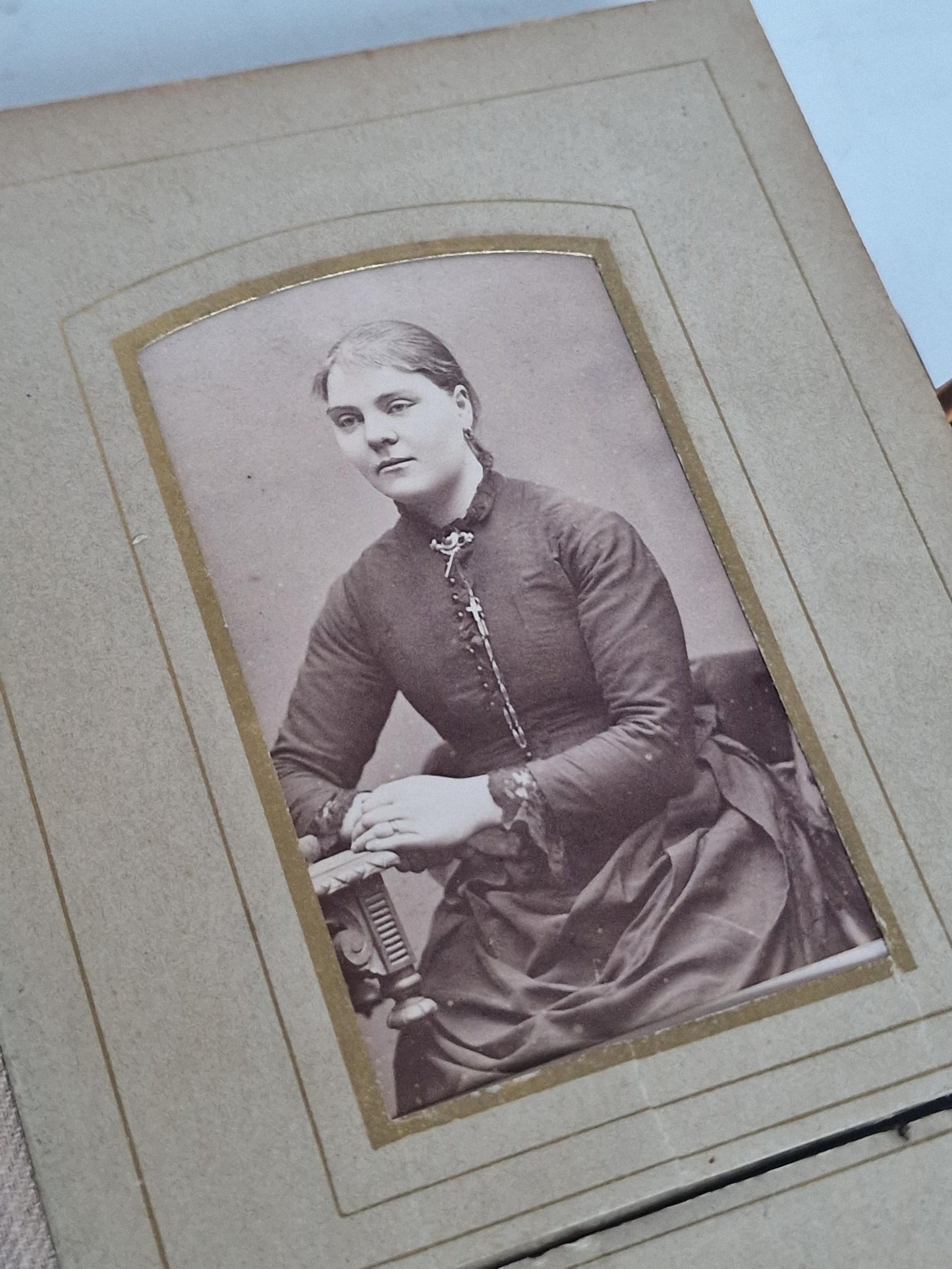 Victorian Photo Album, Ornate gold metal Mounts, with photos , 1860s-1880s, monogram and dated 1867