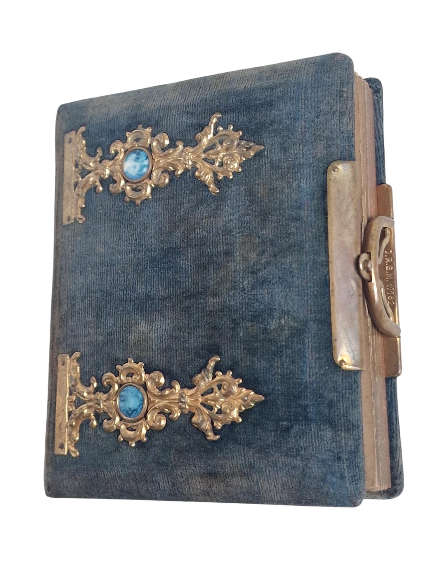 Victorian Photo Album, Ornate gold metal Mounts, with photos , 1860s-1880s, monogram and dated 1867