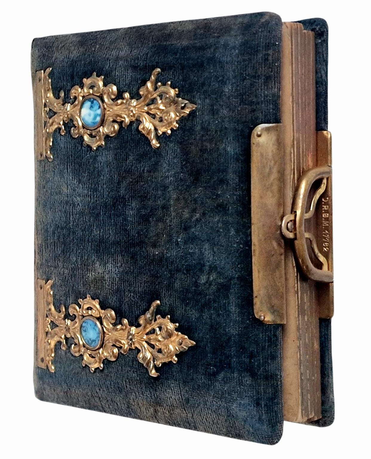 Victorian Photo Album, Ornate gold metal Mounts, with photos , 1860s-1880s, monogram and dated 1867