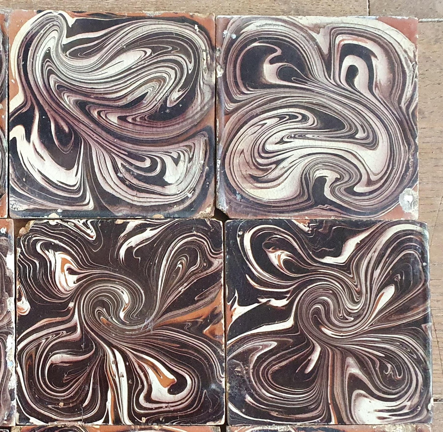 Antique Delft Marbled Tiles, 19th Century Dutch Tile Set