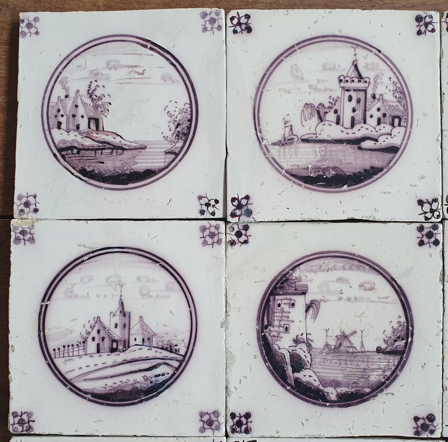 Antique Delft Tile Set, 19th Century Dutch Landscape, Restored