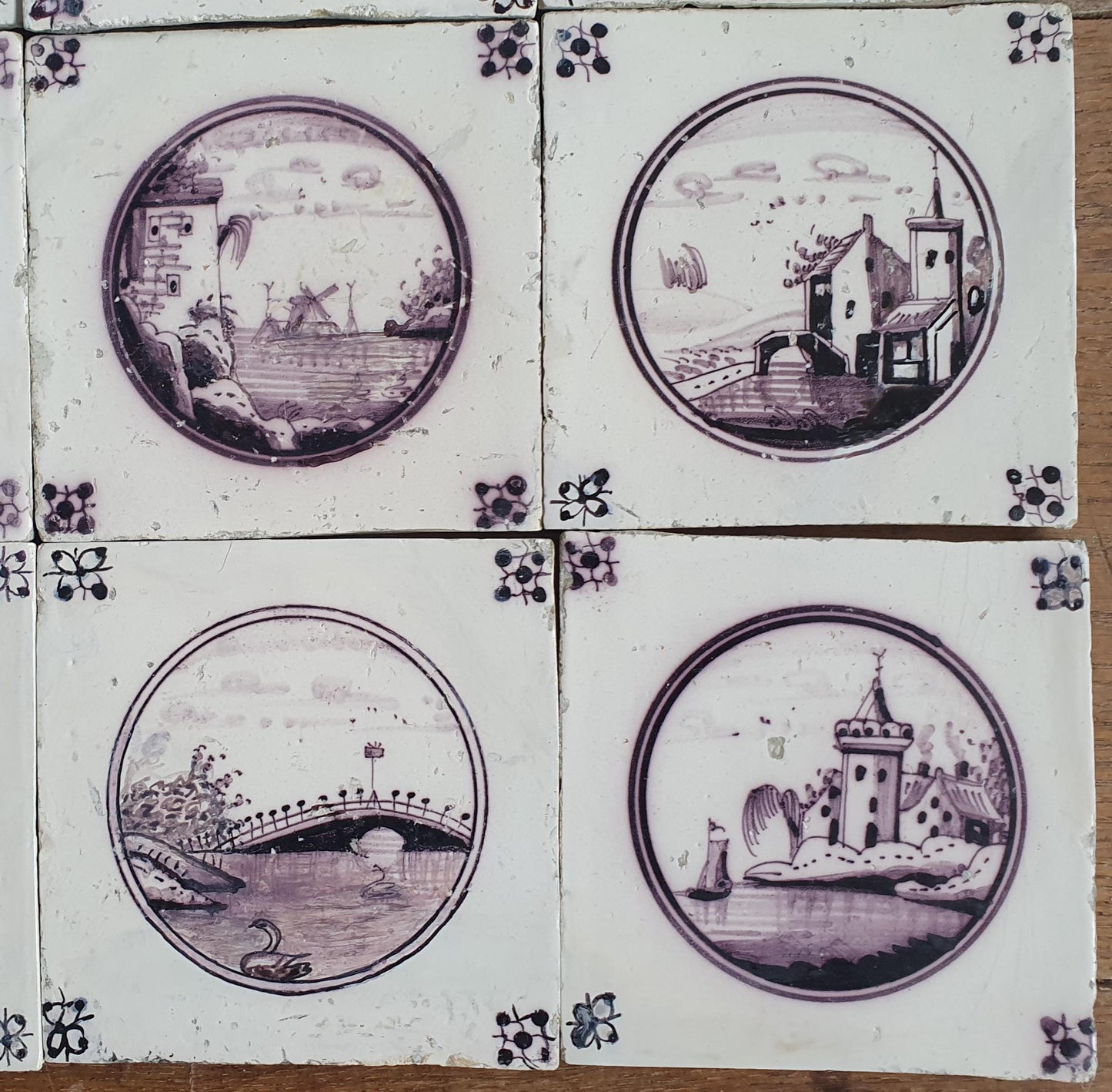 Antique Delft Tile Set, 19th Century Dutch Landscape, Restored