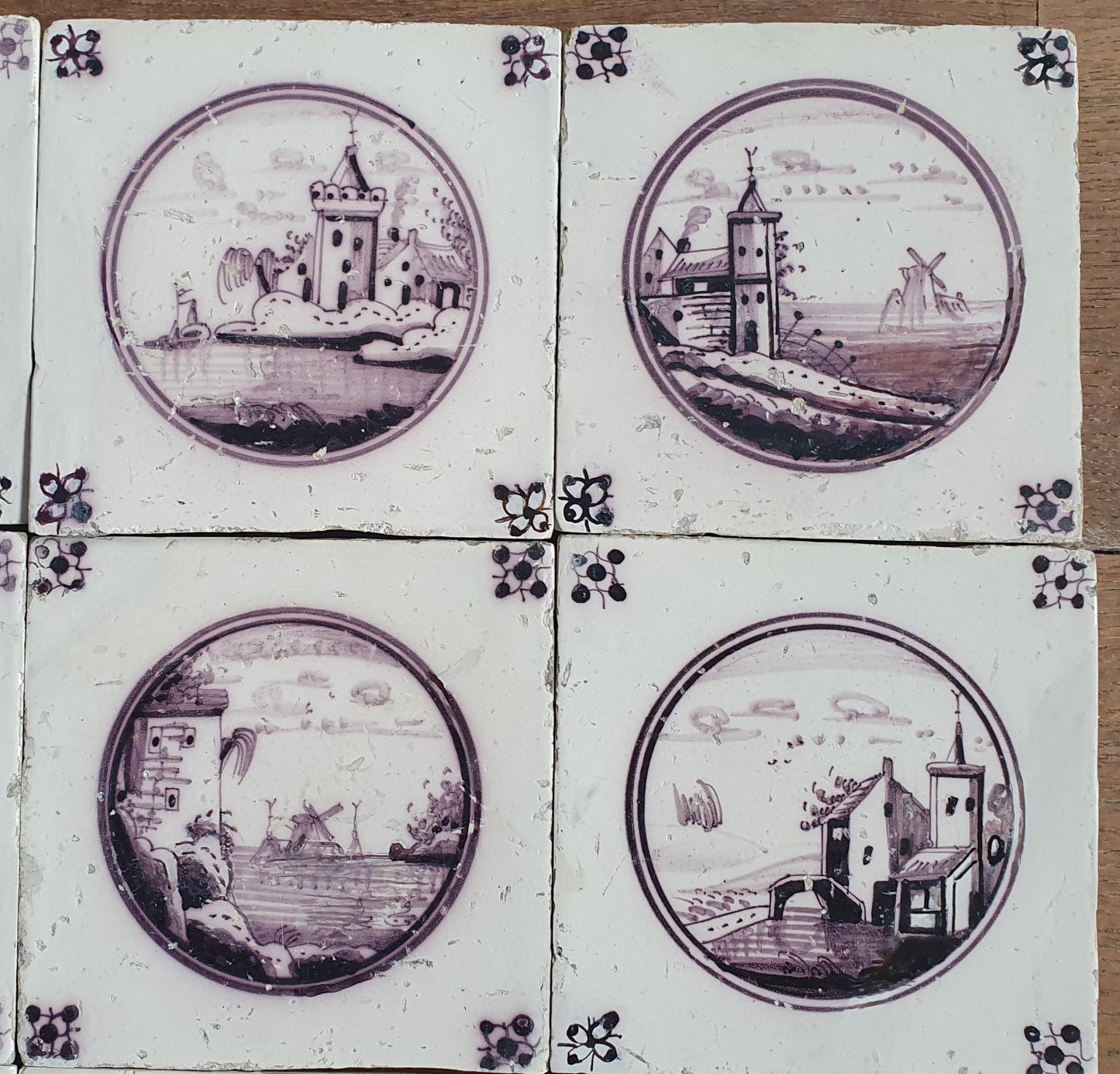 Antique Delft Tile Set, 19th Century Dutch Landscape, Restored