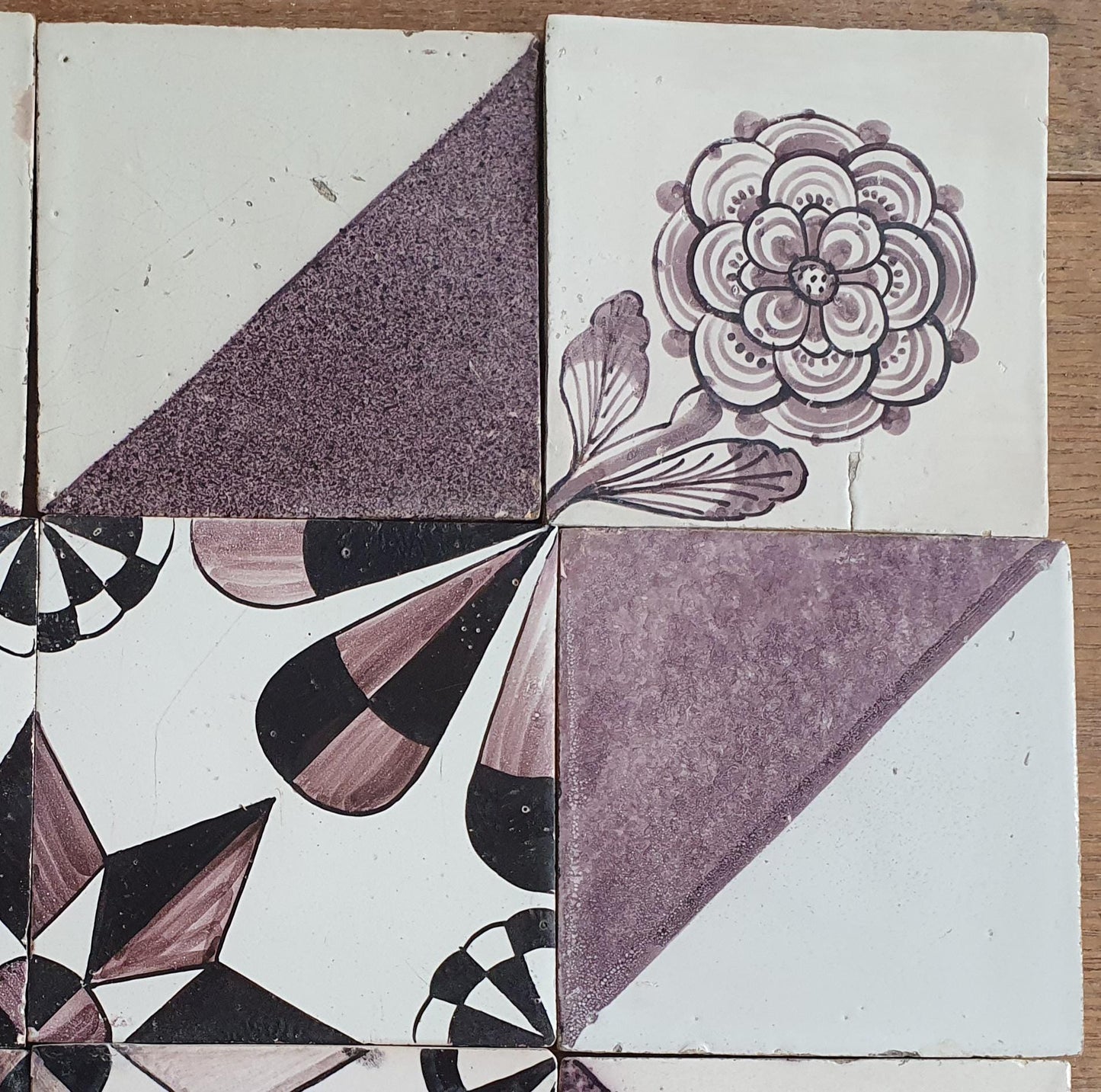 Antique Delft Tiles, 19th Century Dutch Wall Panel, Floral Decor
