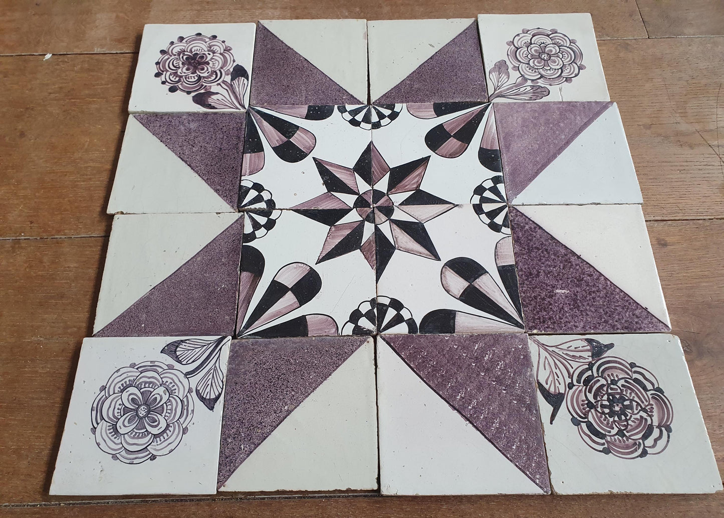 Antique Delft Tiles, 19th Century Dutch Wall Panel, Floral Decor