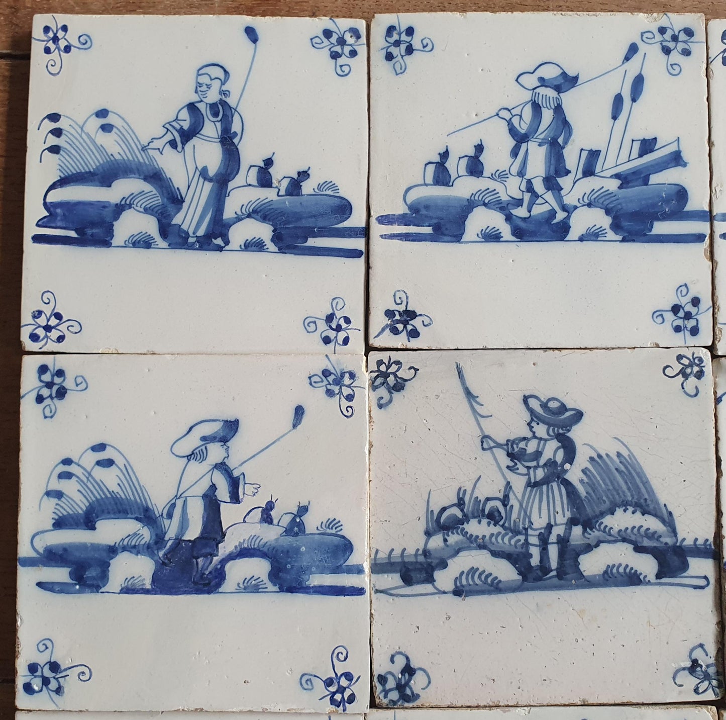 Antique Delft Tiles, 18th Century Dutch Shepherd Scene, Set of 9