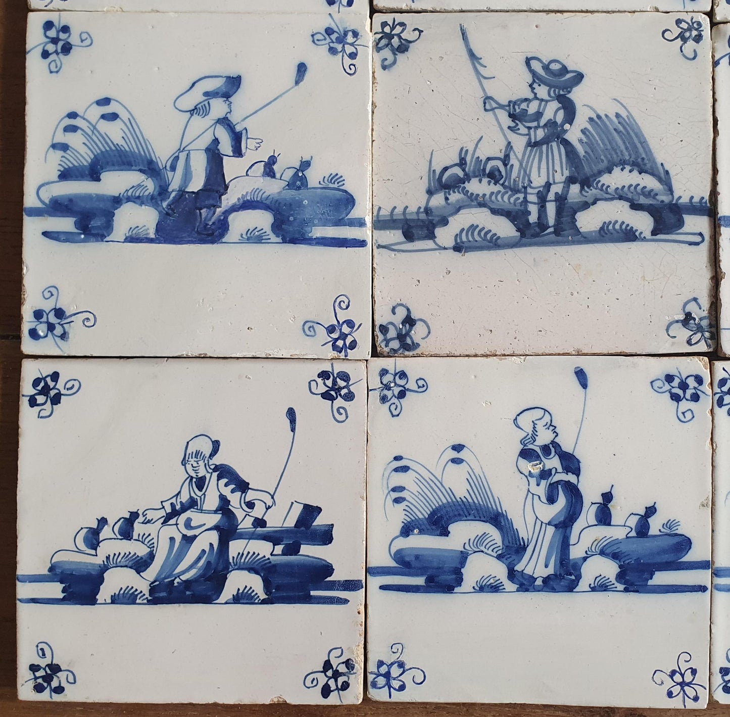 Antique Delft Tiles, 18th Century Dutch Shepherd Scene, Set of 9