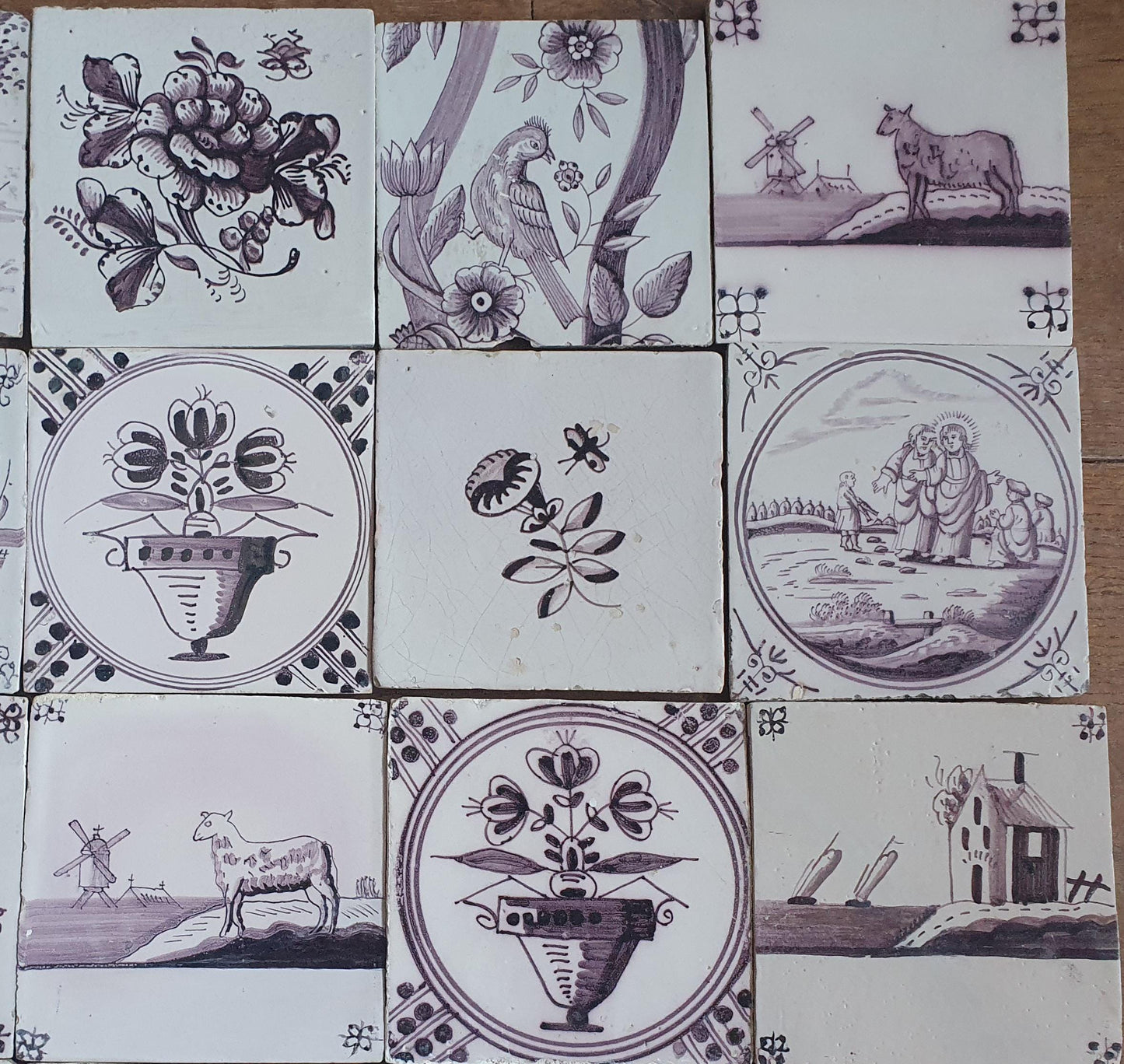 Antique Delft Tiles, 18th/19th Century Dutch Landscapes, Set of 36