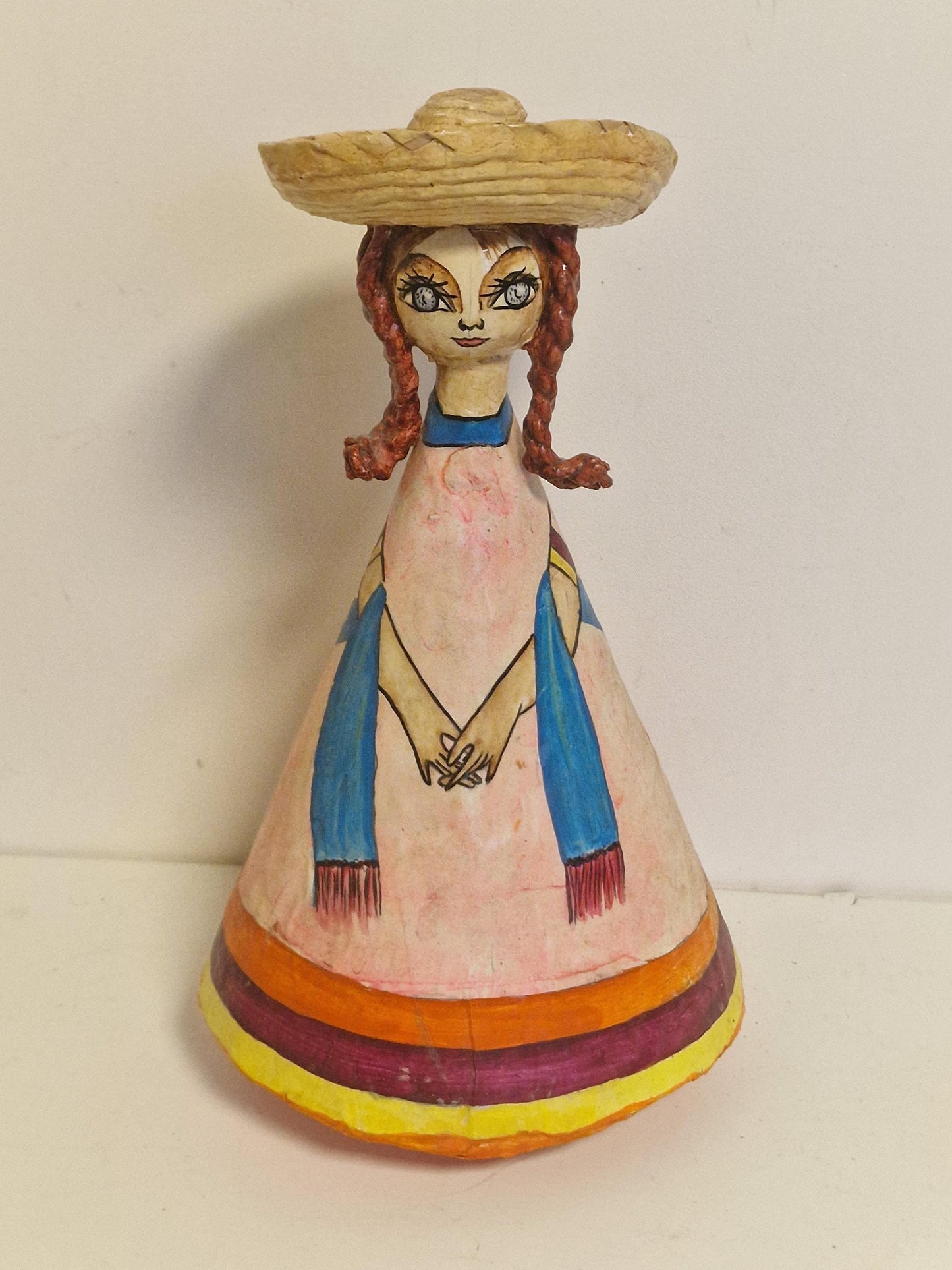 Sergio Bustamante Sun Face Girl, Handpainted Paper Mache Tonala Figure