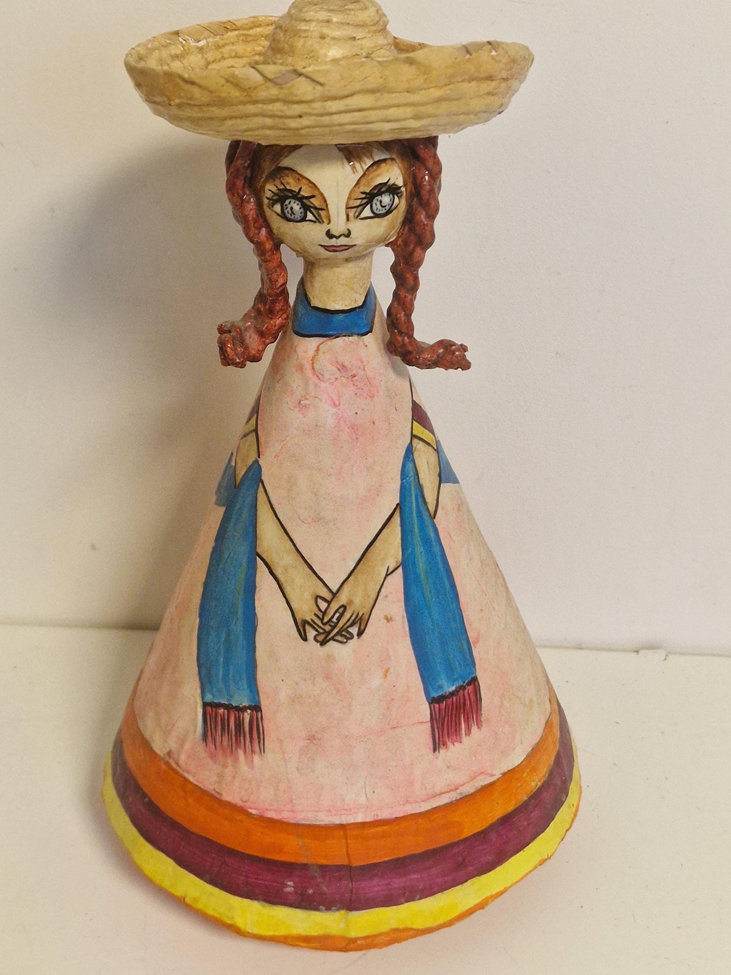 Sergio Bustamante Sun Face Girl, Handpainted Paper Mache Tonala Figure
