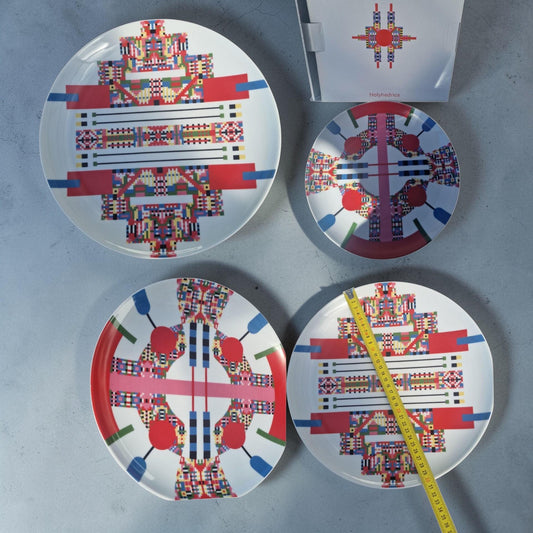 Alessi Holi Serving Plates, Geometric Porcelain Design (33cm), Limited Edition Set