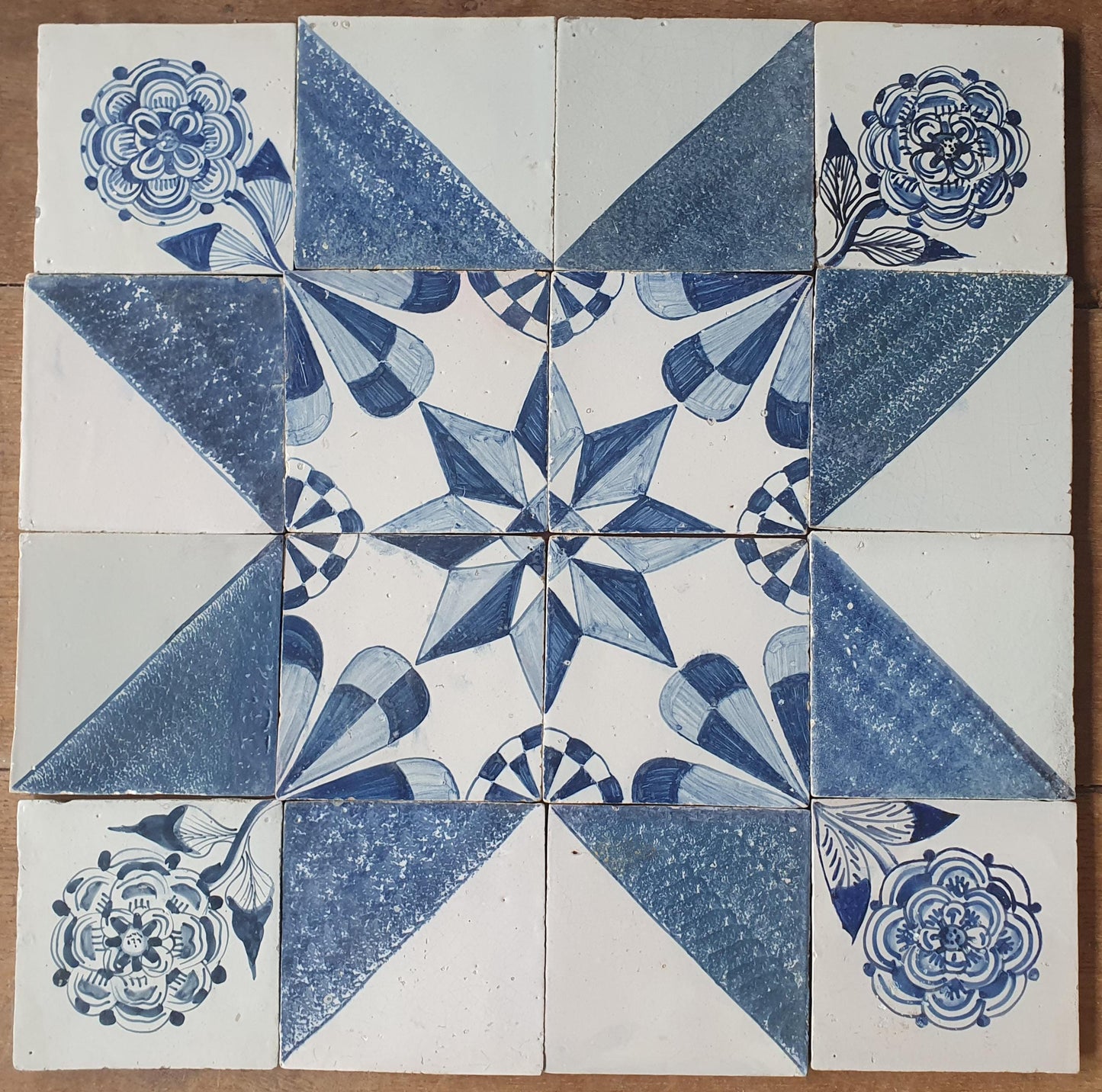 Antique Delft Tiles, 19th Century Dutch Wall Panel, Floral Decor