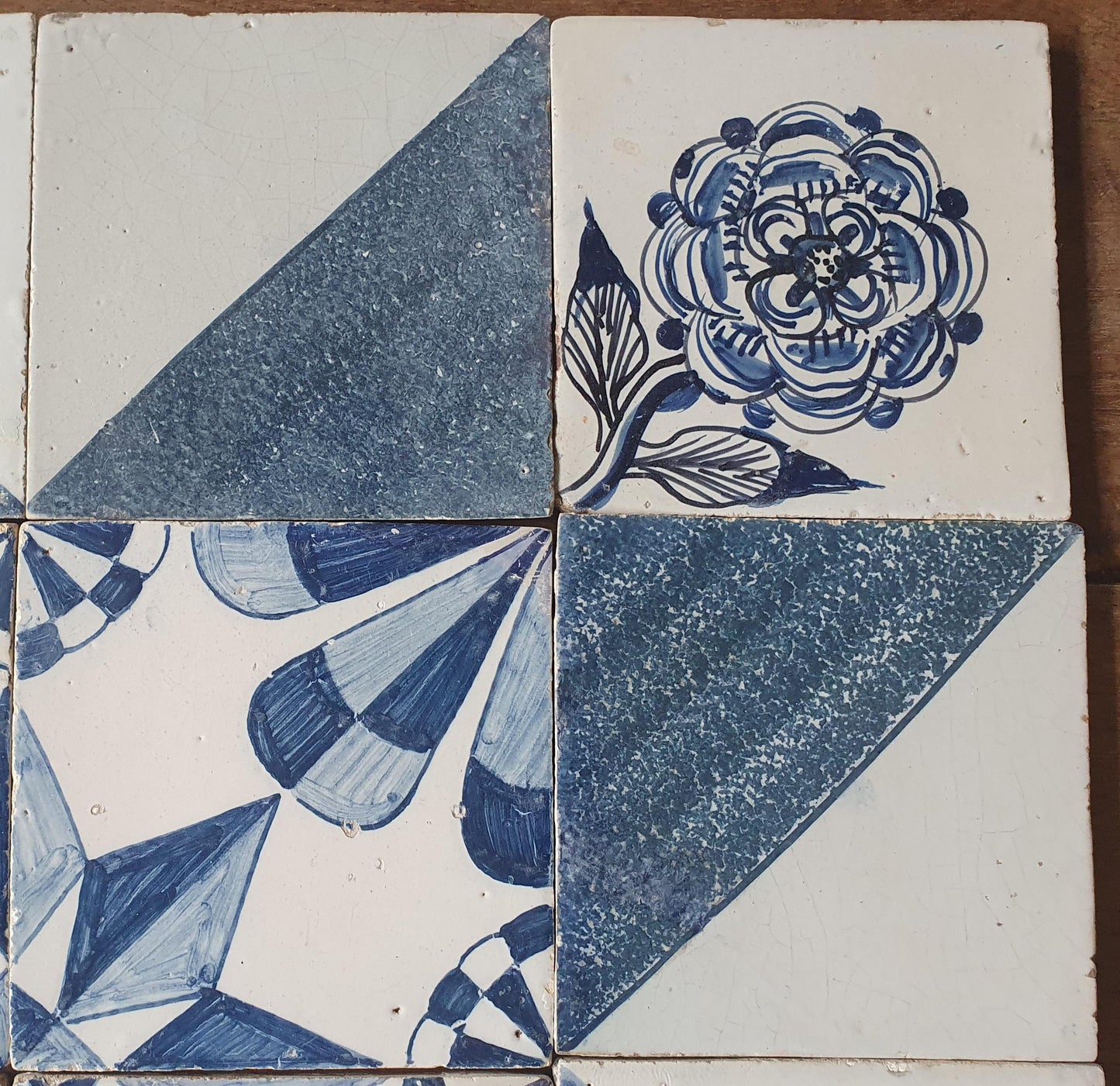 Antique Delft Tiles, 19th Century Dutch Wall Panel, Floral Decor
